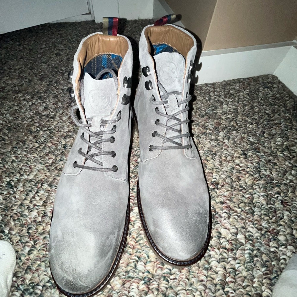Gray Ankle-High Boots with Padded Collar